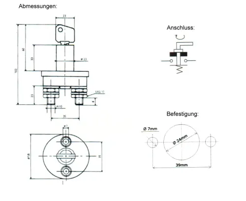 Batterie-Hauptschalter 24V / 75A / 300A mit Schlüsselschalter