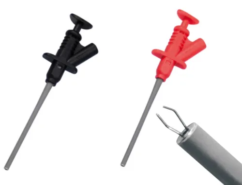Klemmprüfspitzen 4mm-Buchse rot+schwarz, 1 Paar