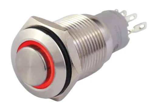 Druckschalter in A2 12V / 3A mit roter Ringbeleuchtung
