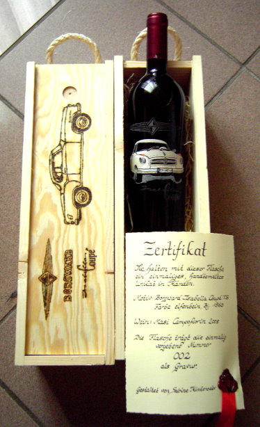 individual hand-painted and engraved wine bottle