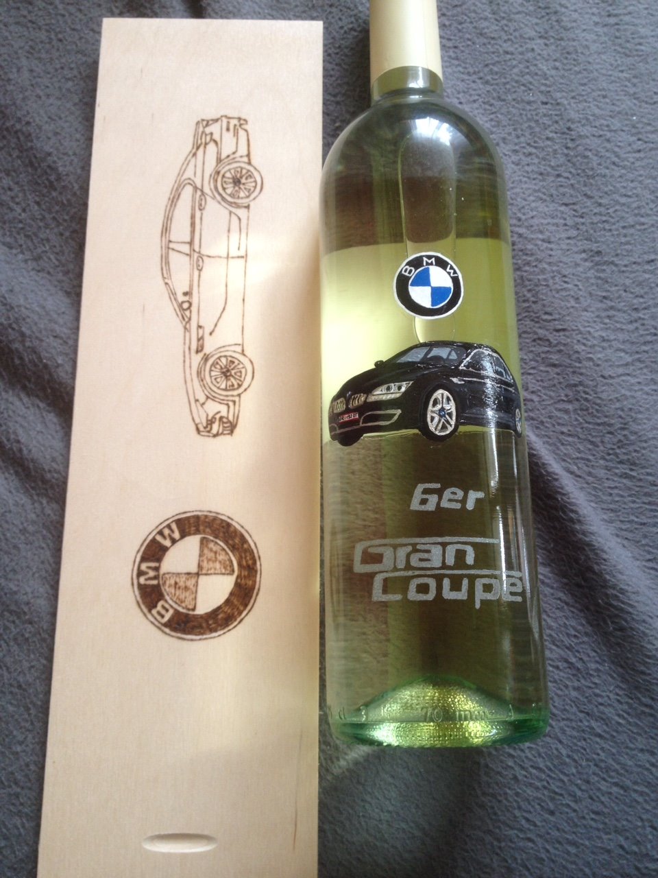 individual hand-painted and engraved wine bottle