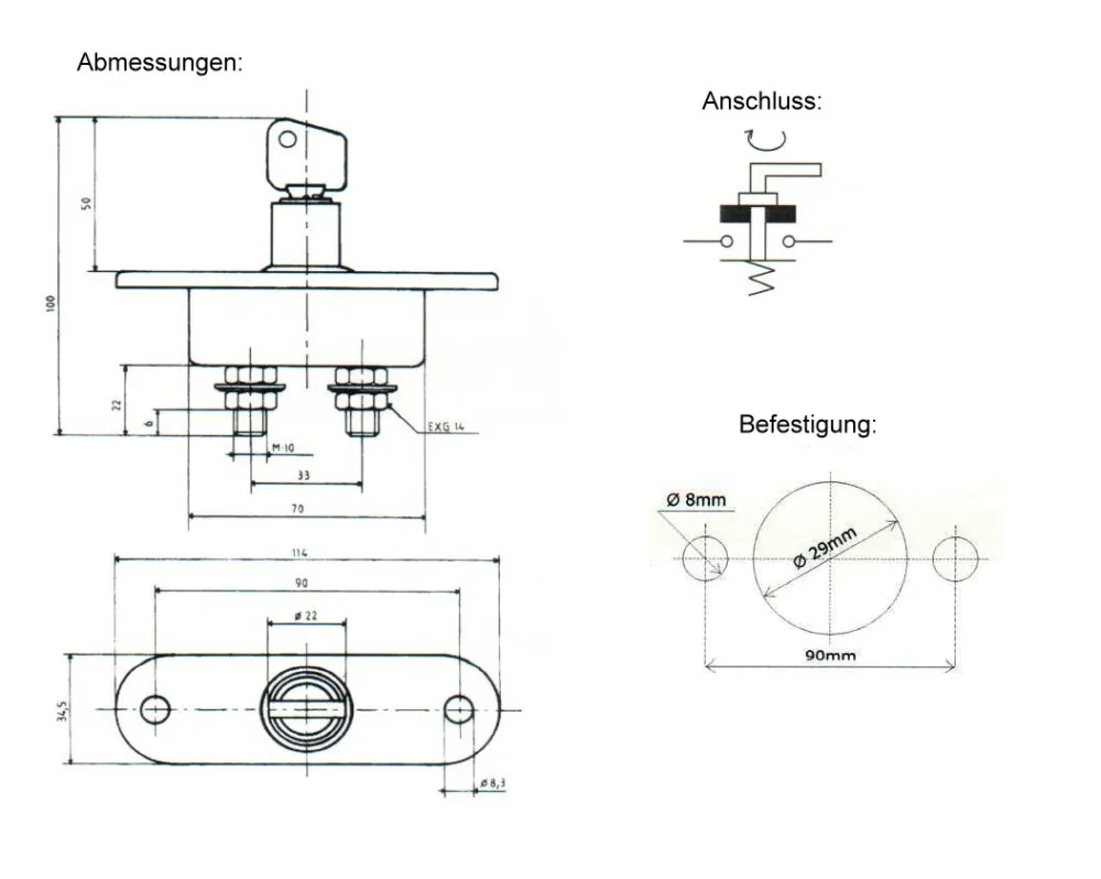 Batterie-Hauptschalter 24V / 100A / 500A mit Schlüsselschalter