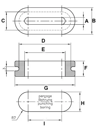 Grommets elongated hole 44mm, 2 piece