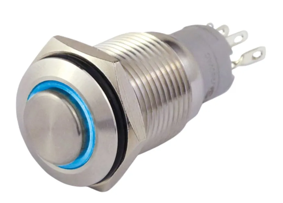 Druckschalter in A2 12V / 3A mit blauer Ringbeleuchtung