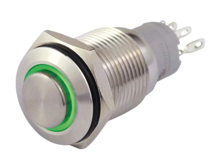 Druckschalter in A2 12V / 3A mit grüner Ringbeleuchtung